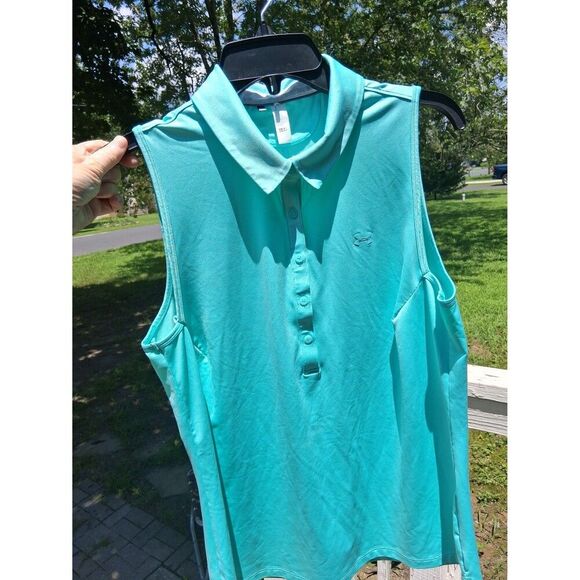 Sleeveless 5 Button Polo Top Under Armour Heatgear Women's Seafoam Green XL 14 - Picture 1 of 8